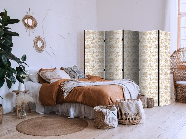 Paravan - Beige Shades of Nature - Flowers and Butterflies on a White Background - Illustration