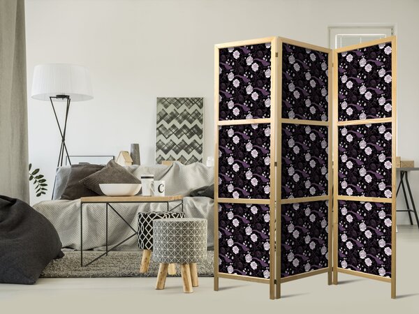 Japanski paravan - Birds Among Flowers - Pheasants Surrounding Peonies - Purple