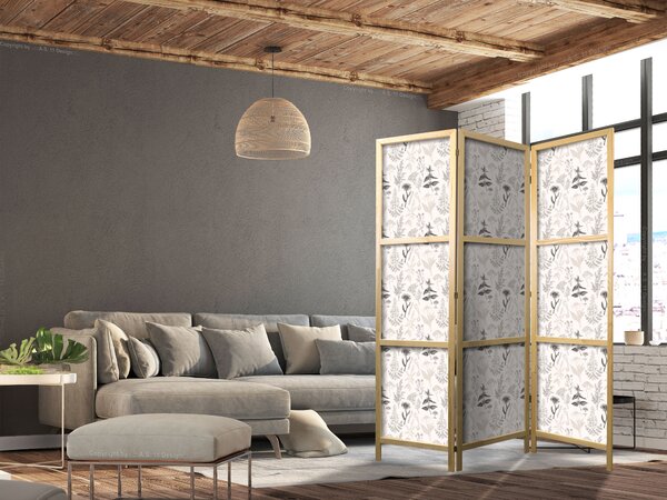 Japanski paravan - Botanical Illustration - Drawing of Flowers and Herbs - Beige Grays