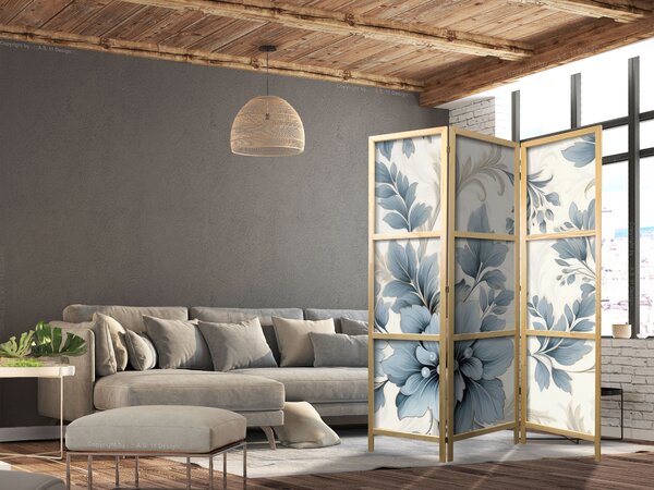 Japanski paravan - Turquoise Flowers in Retro Ambiance - Floral Ornaments