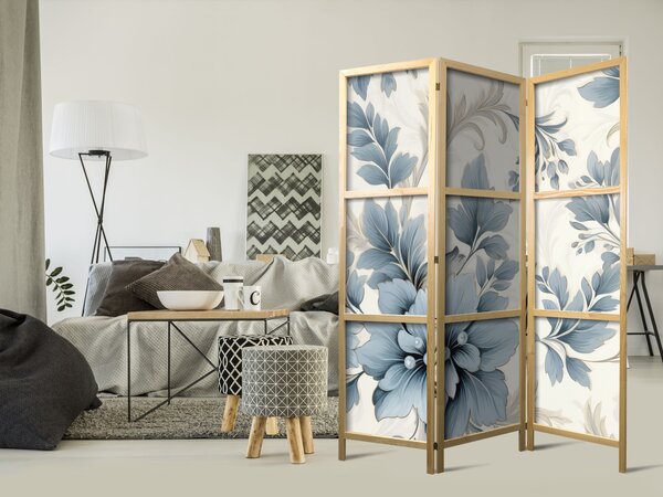 Japanski paravan - Turquoise Flowers in Retro Ambiance - Floral Ornaments
