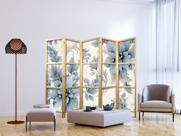 Japanski paravan - Turquoise Flowers in Retro Ambiance - Floral Ornaments