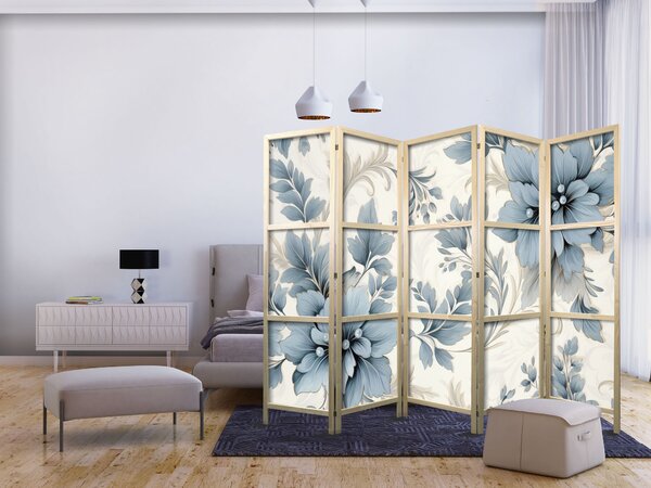 Japanski paravan - Turquoise Flowers in Retro Ambiance - Floral Ornaments