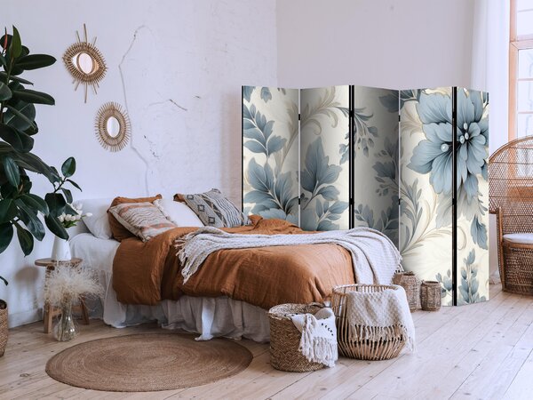 Paravan - Turquoise Flowers in Retro Vibe; Floral Ornaments
