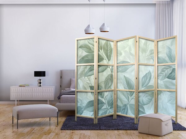 Japanski paravan - Large Leaves in Green-Mint Shades - Botanical Motif