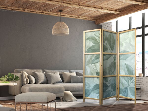 Japanski paravan - Large Leaves in Green-Mint Shades - Botanical Motif