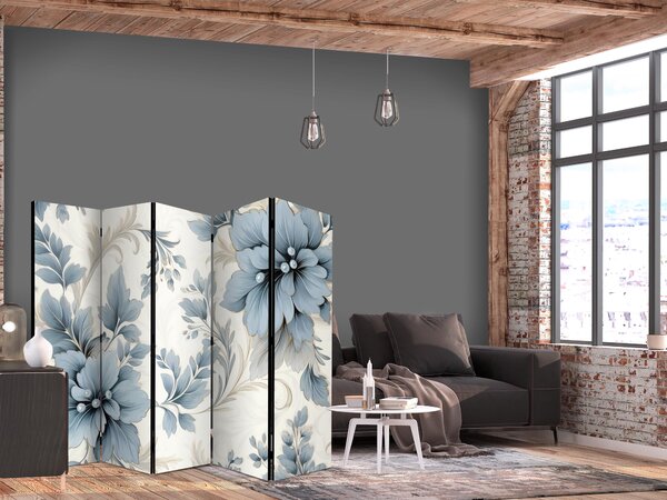 Paravan - Turquoise Flowers in Retro Vibe; Floral Ornaments