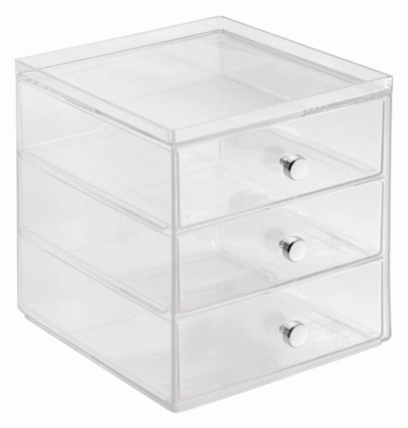 Prozoren organizator s 3 predali iDesign Drawers, višina 18 cm