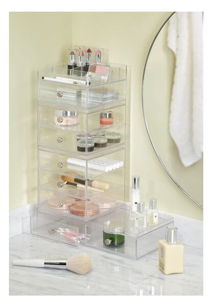 Prozoren organizator s 3 predali iDesign Drawers, višina 18 cm