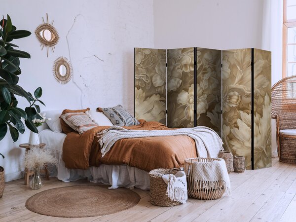 Paravan - Carved Floral Ornaments in Soft Sepia and Brown Tones