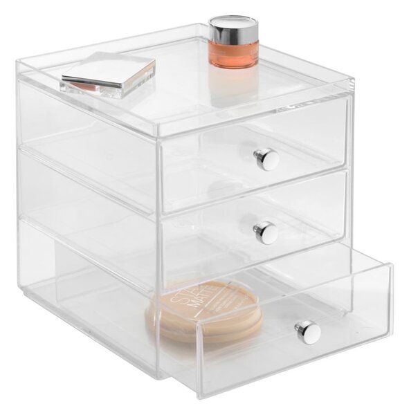 Prozoren organizator s 3 predali iDesign Drawers, višina 18 cm