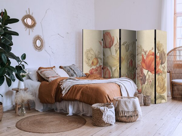 Paravan - Bouquet with Tulips - Colorful Flowers on a Light Background - Illustration