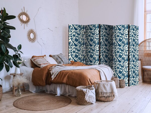 Paravan - Rose Vines - Monochromatic Blue Birds Resting Among Roses