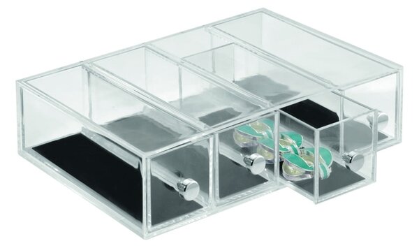 Prozoren organizator s 4 predali iDesign Clarity, višina 25,5 cm