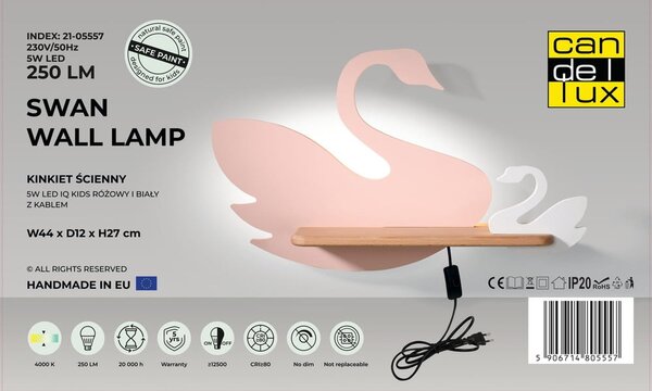 Bela/rožnata otroška svetilka Swan – Candellux Lighting