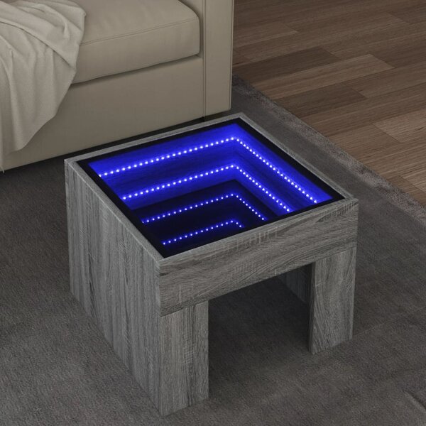 VidaXL Klubska mizica z neskončnimi LED siva sonoma 40x40x30 cm