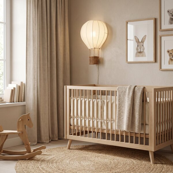 Lindby otroška stenska svetilka Aeris, bež, 44 cm, tekstil, E27, Bež, Otroška soba, Tkanine / tekstil