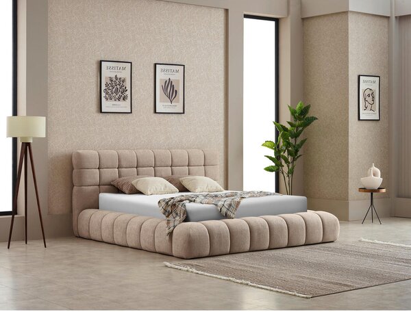 OBLAZINJENA POSTELJA 180 cm x 200 cm , kovina, tekstil naravne barve