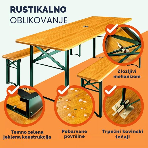 Pivski komplet KLASIK, 170cm, naravno rjav Casaria