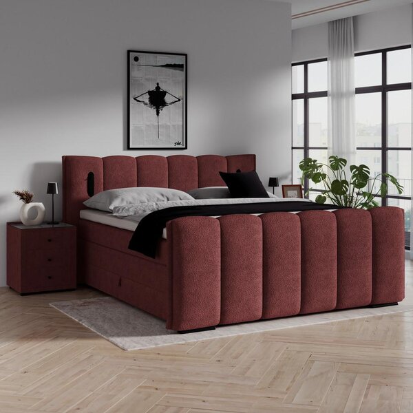 Premium Living Postelja Boxspring Elysia, Bordo, 160x200