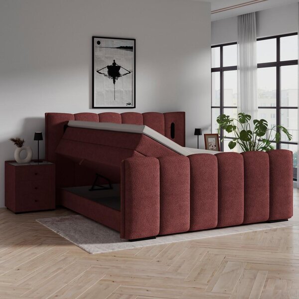 Premium Living Postelja Boxspring Elysia, Bordo, 160x200