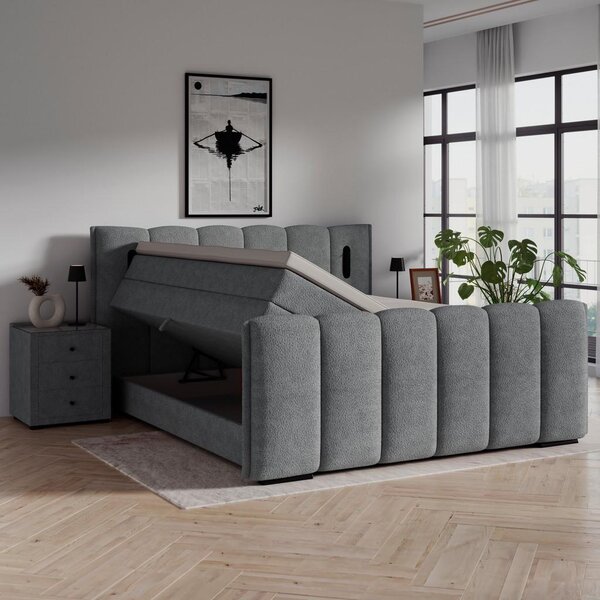 Premium Living Postelja Boxspring Elysia, Temno Siva, 160x200