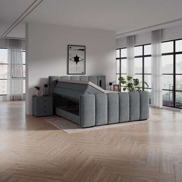Premium Living Postelja Boxspring Elysia, Temno Siva, 160x200