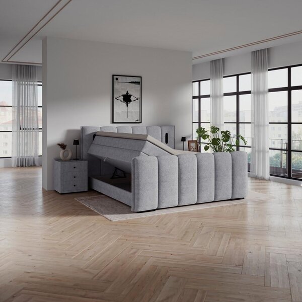 Premium Living Postelja Boxspring Elysia, Svetlo Siva, 160x200