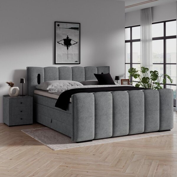 Premium Living Postelja Boxspring Elysia, Temno Siva, 160x200