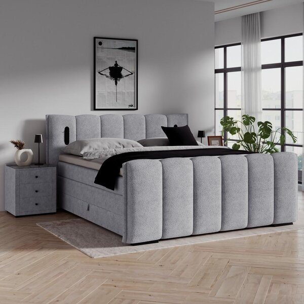 Premium Living Postelja Boxspring Elysia, Svetlo Siva, 160x200
