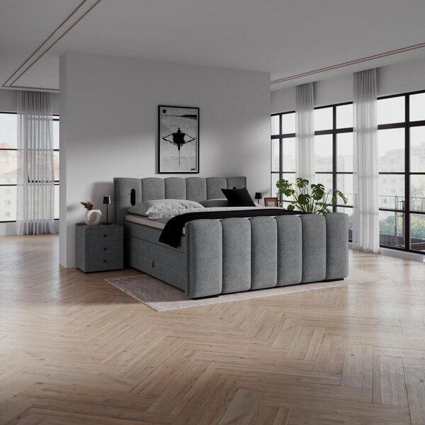 Premium Living Postelja Boxspring Elysia, Temno Siva, 160x200