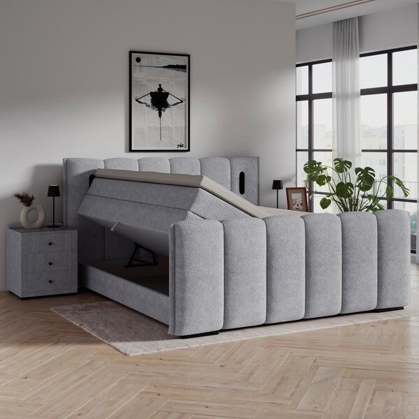 Premium Living Postelja Boxspring Elysia, Svetlo Siva, 160x200