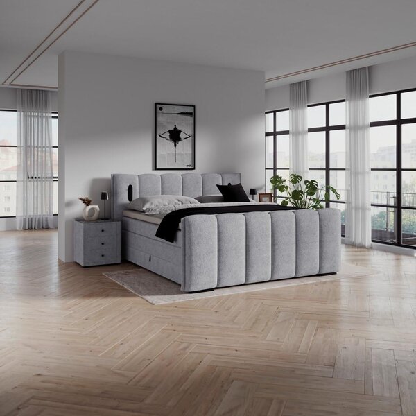 Premium Living Postelja Boxspring Elysia, Svetlo Siva, 160x200
