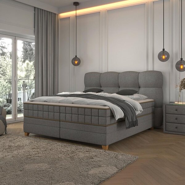 Premium Living Postelja Boxspring Bianco, Siva, 160x200