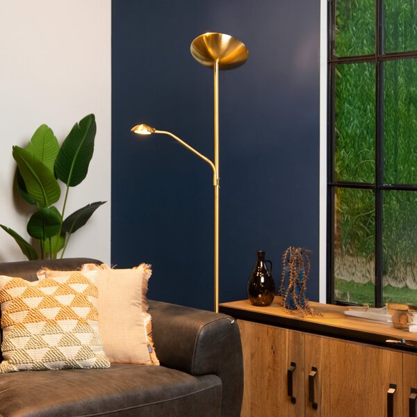 Lucide LED-stoječa svetilka ZENITH, zlata, 2-žarilna, višina 180 cm, kovinska, z, zatemnjen, Zlata / medeninasta, Dnevna soba / jedilnica, Kovina, Sodobni, Svetilka za branje