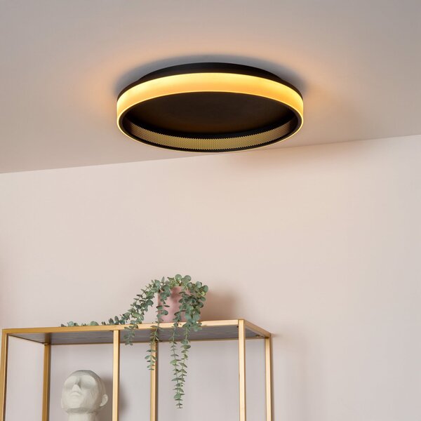 Lucide LED-stropna svetilka ESTREJA, črna, Ø 40 cm, CCT, stepdim, zatemnjen, Črna, Dnevna soba / jedilnica, Kovina, Sodobni
