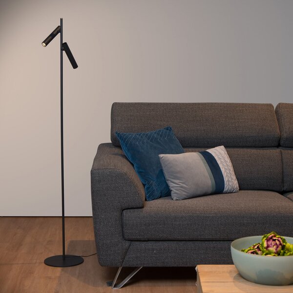 Lucide LED-stoječa svetilka PHILON, črna, z dvema svetlobnima viroma, višina 140 cm,, zatemnjen, Črna, Dnevna soba / jedilnica, Aluminij, Sodobni