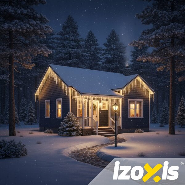 Zunanje novoletne lučke zavesa 300 LED toplo bela 8 funkcij 15m