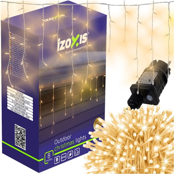 Zunanje novoletne lučke zavesa 300 LED toplo bela 8 funkcij 15m