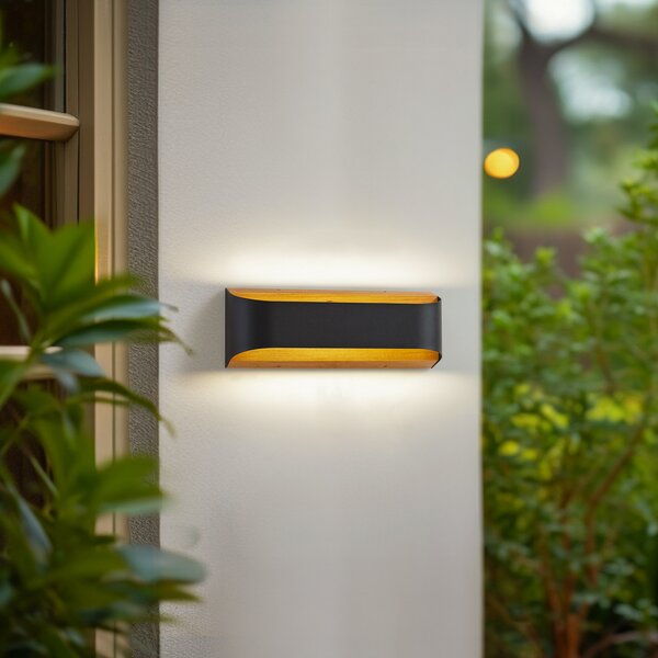 Lindby LED zunanja stenska svetilka Lenore, črna, kovina, 36,5 cm, Črna, Aluminij, Sodobni