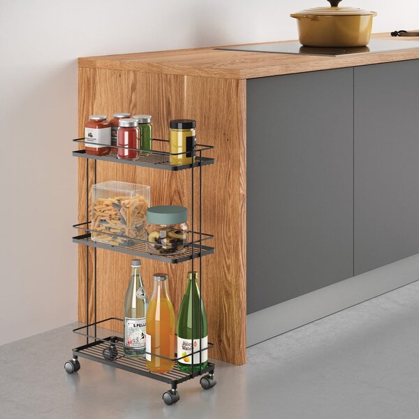 Mat črn jeklen regal na koleščkih 38x62x16 cm Lava – Metaltex