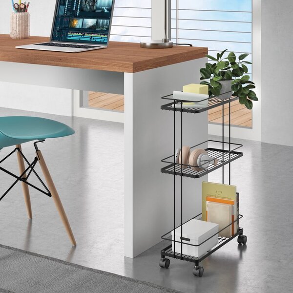 Mat črn jeklen regal na koleščkih 38x62x16 cm Lava – Metaltex