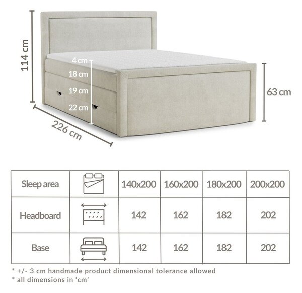 Svetlo modra boxspring postelja s prostorom za shranjevanje 200x200 cm Fresco – Maison de Rêve