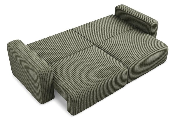 Zelena raztegljiva sedežna garnitura iz rebrastega žameta s prostorom za shranjevanje 252 cm Kona – Makamii