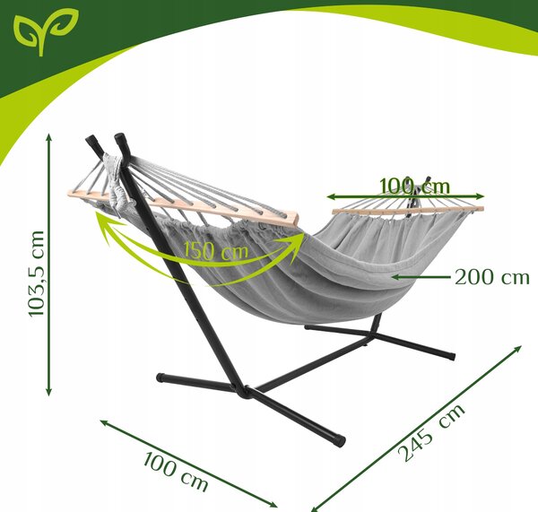 XXL vrtna viseča mreža 200x150cm do 250kg na kovinskem stojalu