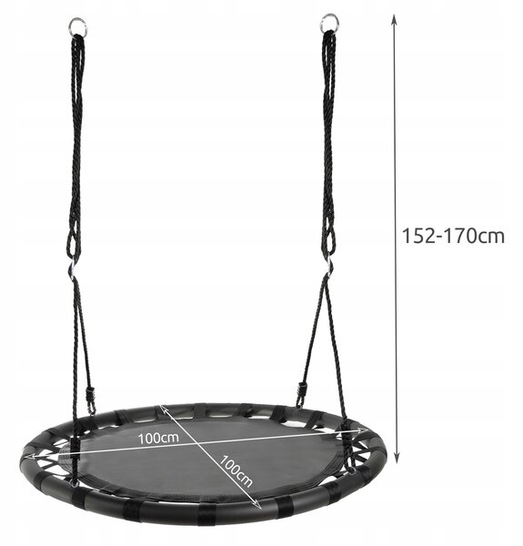 Viseči otroški gugalni krog gnezdo 100cm do 150kg črn