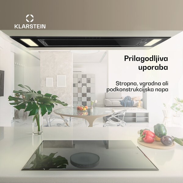 Klarstein Remy stropna napa, vgrajena napa, 90 cm EEK, A 630 m³/h Touch LED, steklo
