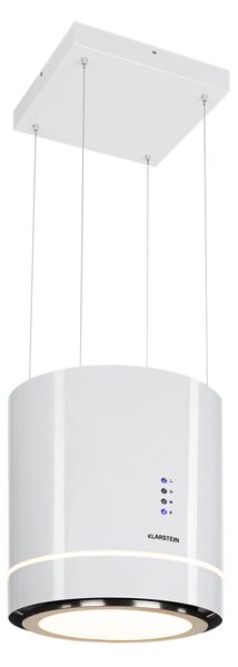 Klarstein Tron Ambience, otočna kuhinjska napa, Ø 38 cm, recirkulacija 540 m³ / h, LED, bela