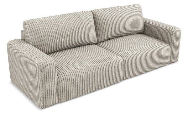 Bež raztegljiva sedežna garnitura iz rebrastega žameta s prostorom za shranjevanje 252 cm Kona – Makamii