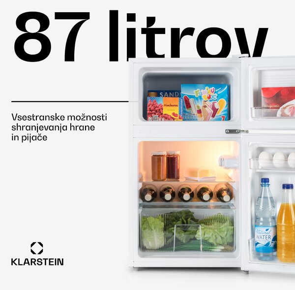 Klarstein Big Daddy Cool, hladilnik z zamrzovalnikom, 61/26 litrov, 40 dB, F, bela